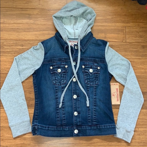 NEW TRUE RELIGION Blue Jean/GreyHoodie Jacket Sz M